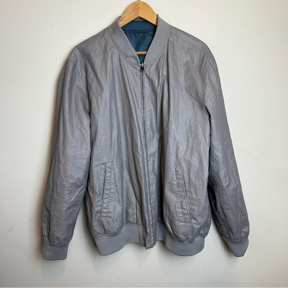 Singer + Sargent Los Angeles Men's Reversiable Bomber Jacket Full Zip Green Gray - Picture 3 of 15